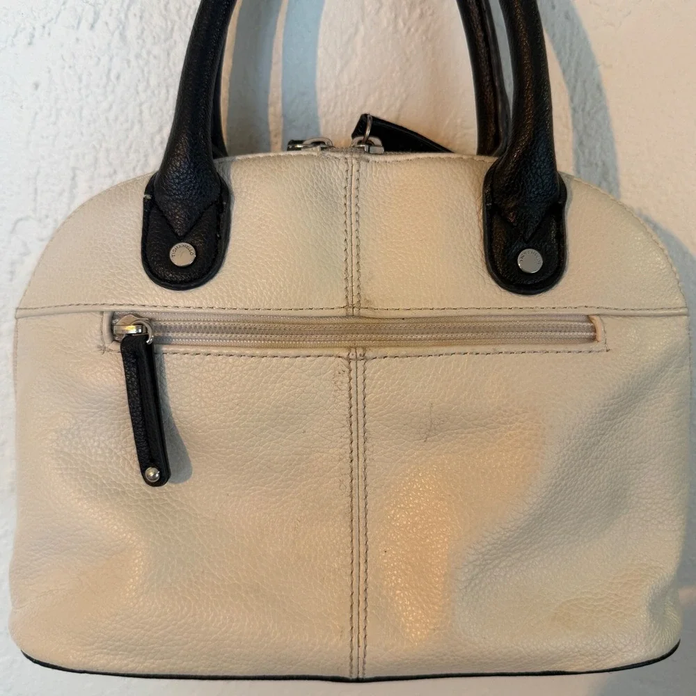 Tignanello Cream‎ Black Pebbled Leather Dome Satchel Handbag Two Tone Bag